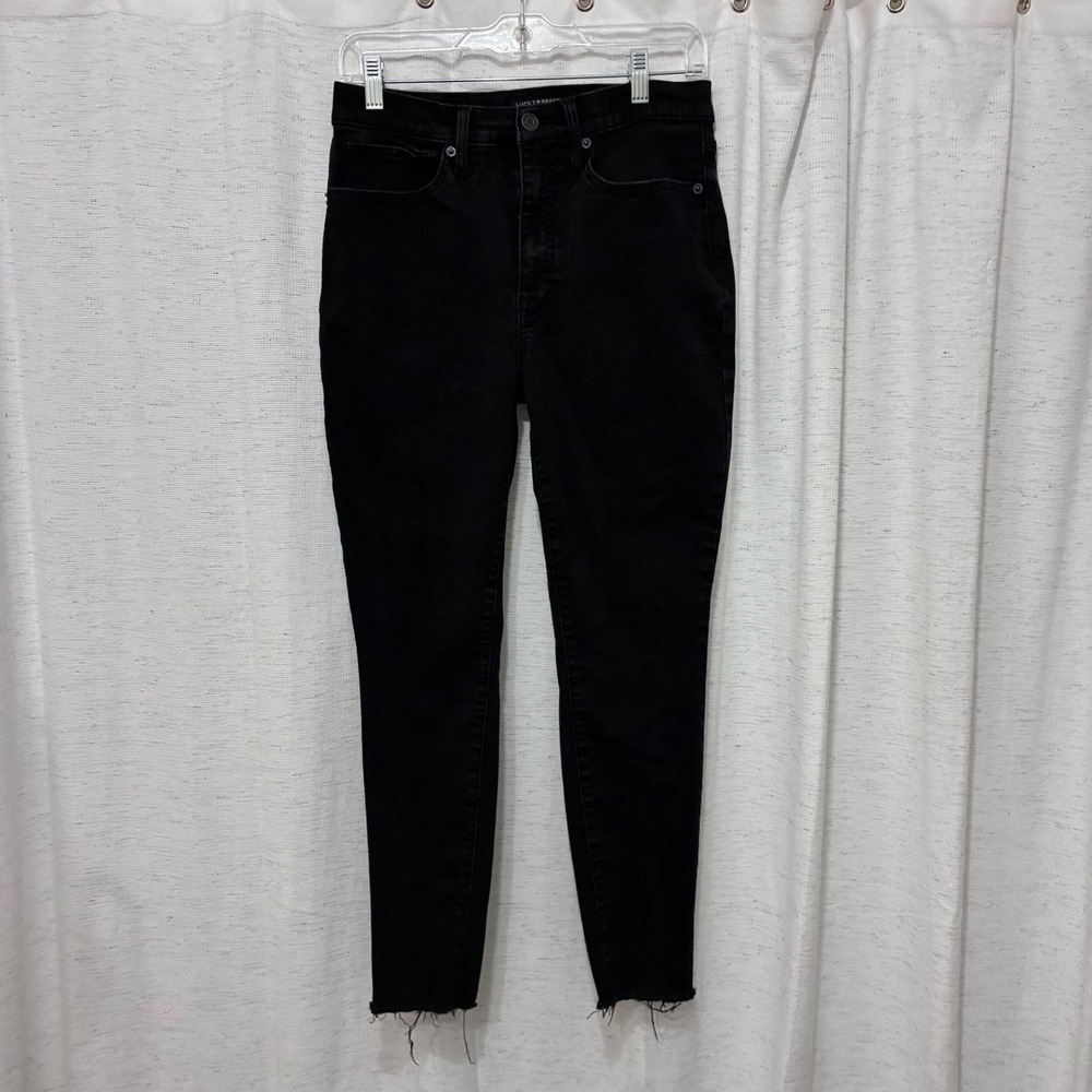 Lucky Brand Bridgette High Rise Skinny Jeans Black Raw Hem Ankle 10/30